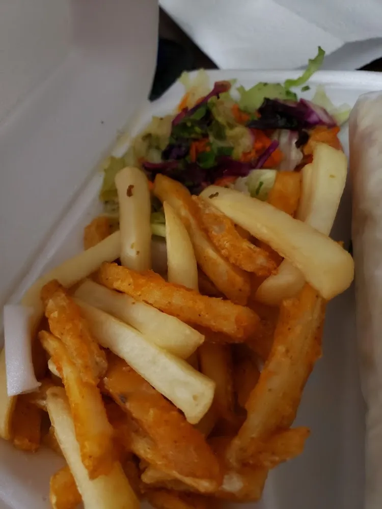 Seasoned Fries and Salad